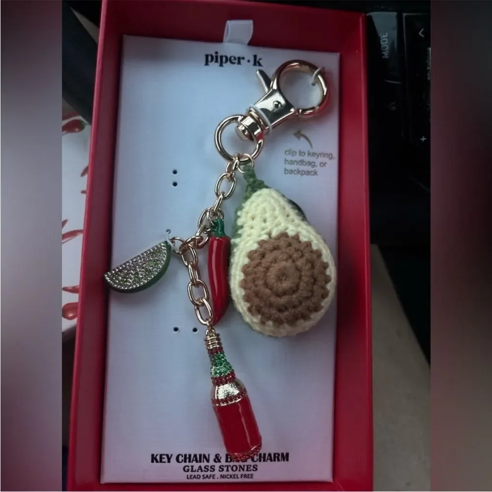 Piper K Knit Avocado Multi‎ Charm Keychain Bag Purse Southwestern NWT